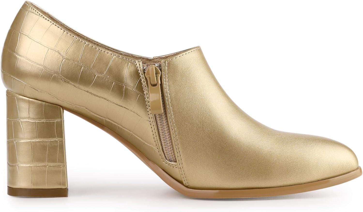 imageAllegra K Womens Heel Boots Pointed Toe Chunky Heels Ankle BootiesGold