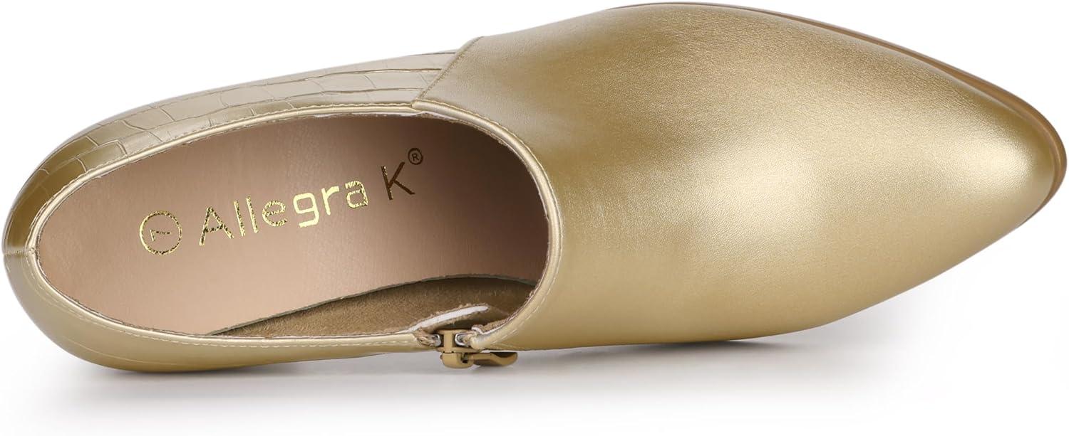 imageAllegra K Womens Heel Boots Pointed Toe Chunky Heels Ankle BootiesGold