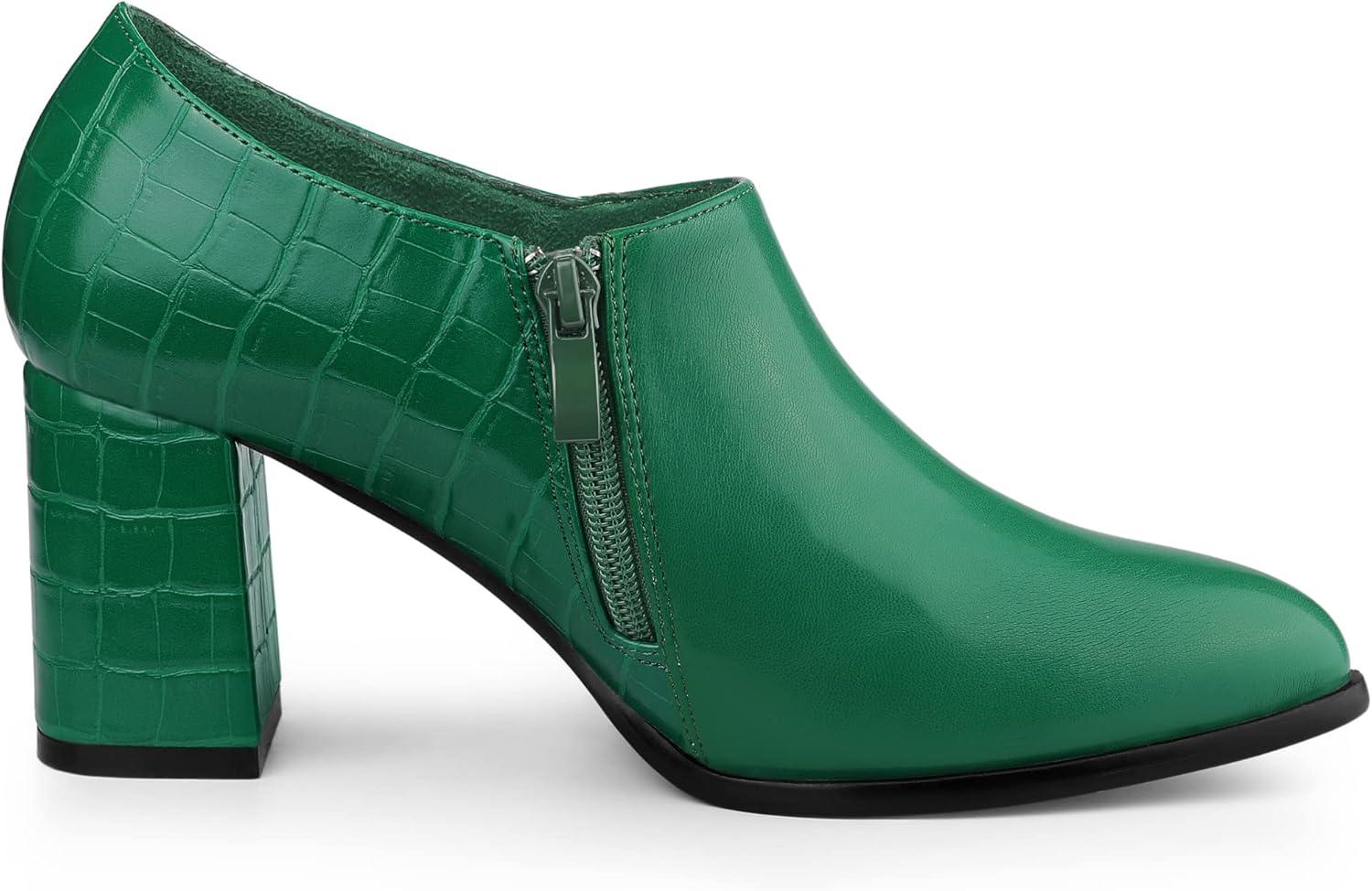 imageAllegra K Womens Heel Boots Pointed Toe Chunky Heels Ankle BootiesGreen