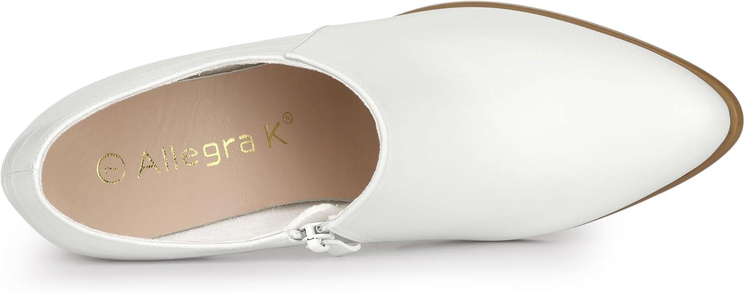 imageAllegra K Womens Heel Boots Pointed Toe Chunky Heels Ankle BootiesWhite