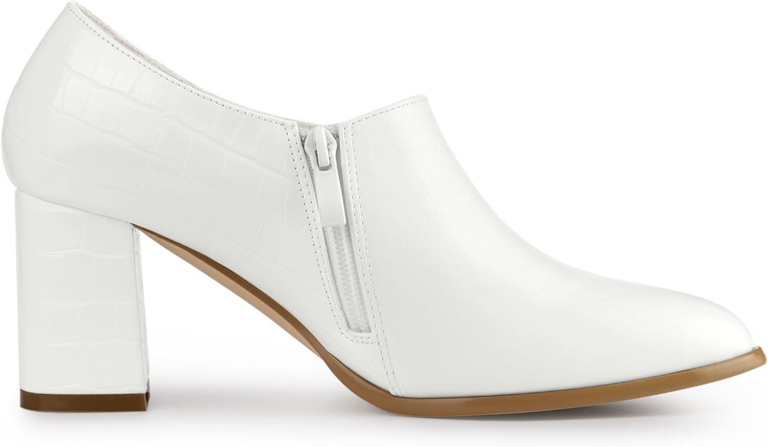 imageAllegra K Womens Heel Boots Pointed Toe Chunky Heels Ankle BootiesWhite