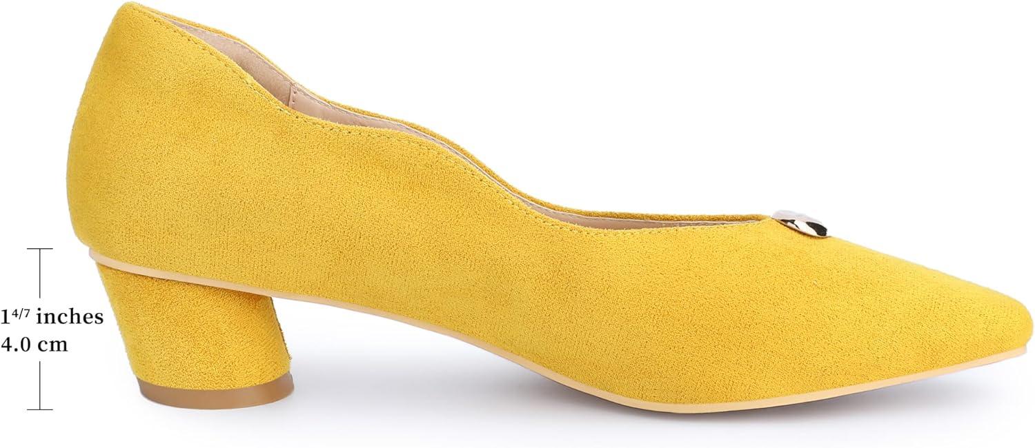imageAllegra K Womens Mental Buckle Chunky Heel Square Toe Slip on PumpsYellow