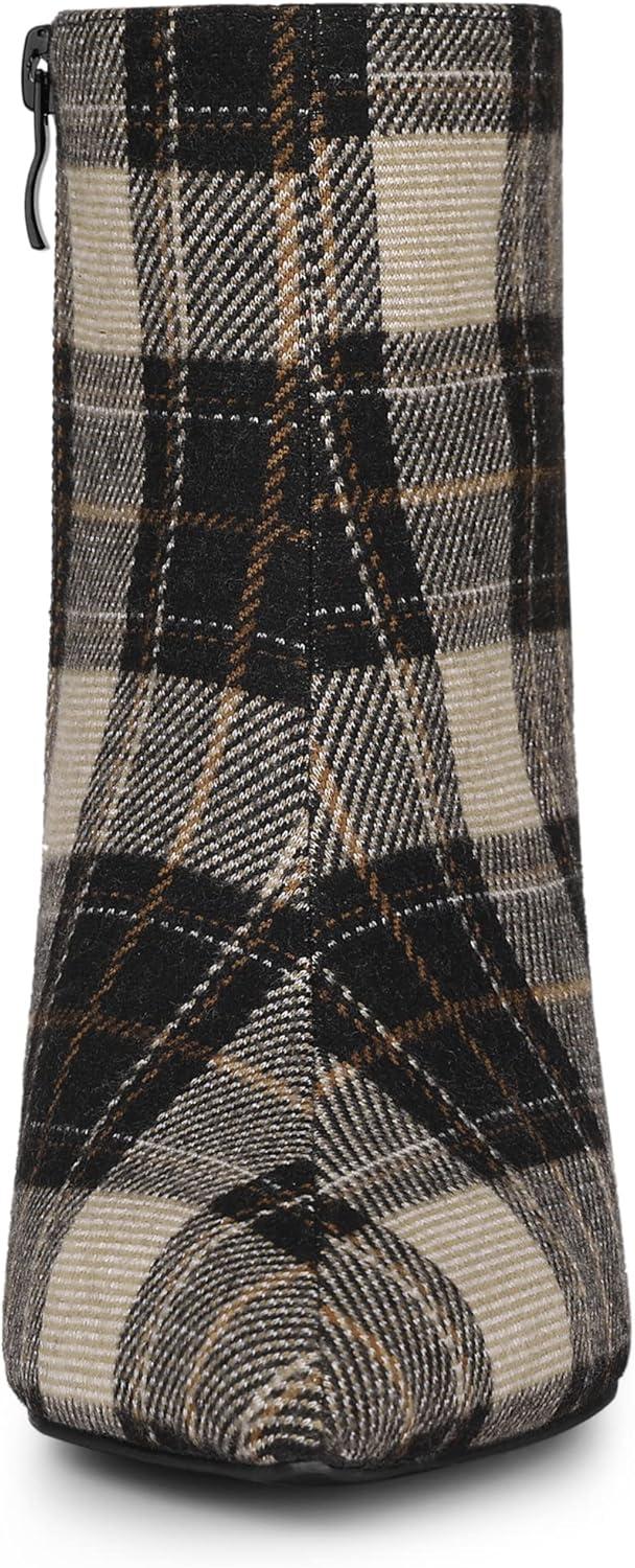 imageAllegra K Womens Plaid Pointed Toe Side Zip Stiletto Heel Ankle BootsBrown