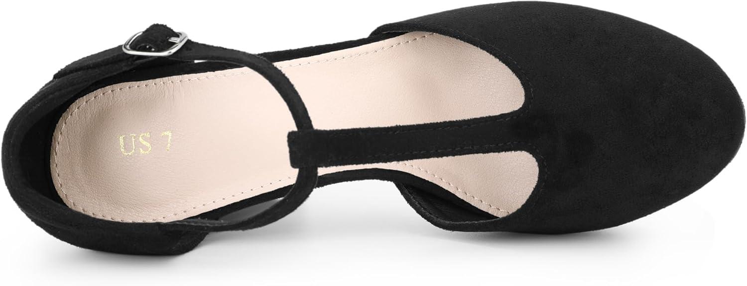 imageAllegra K Womens Platform Round Toe Heels TStrap Chunky High Heel PumpsBlack