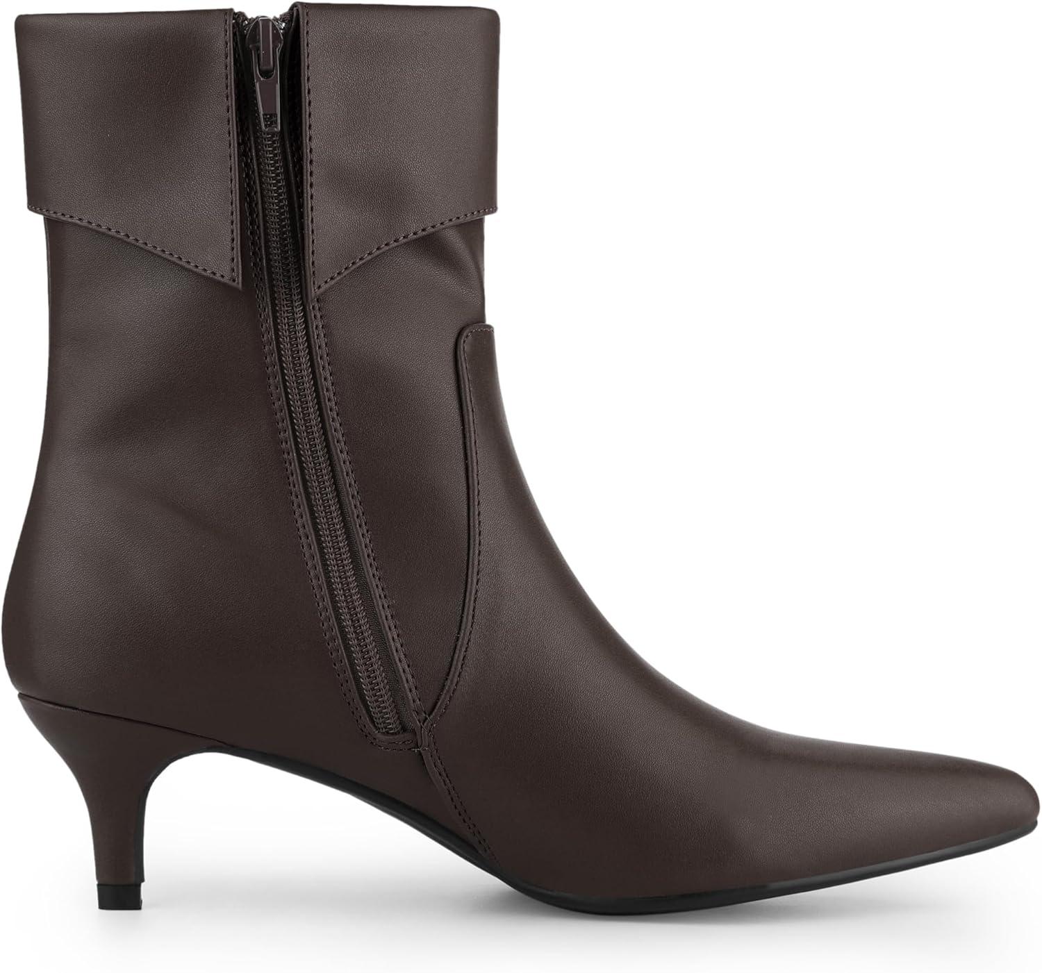 imageAllegra K Womens Pointed Toe Side Zip Kitten Heel Ankle BootsCoffee