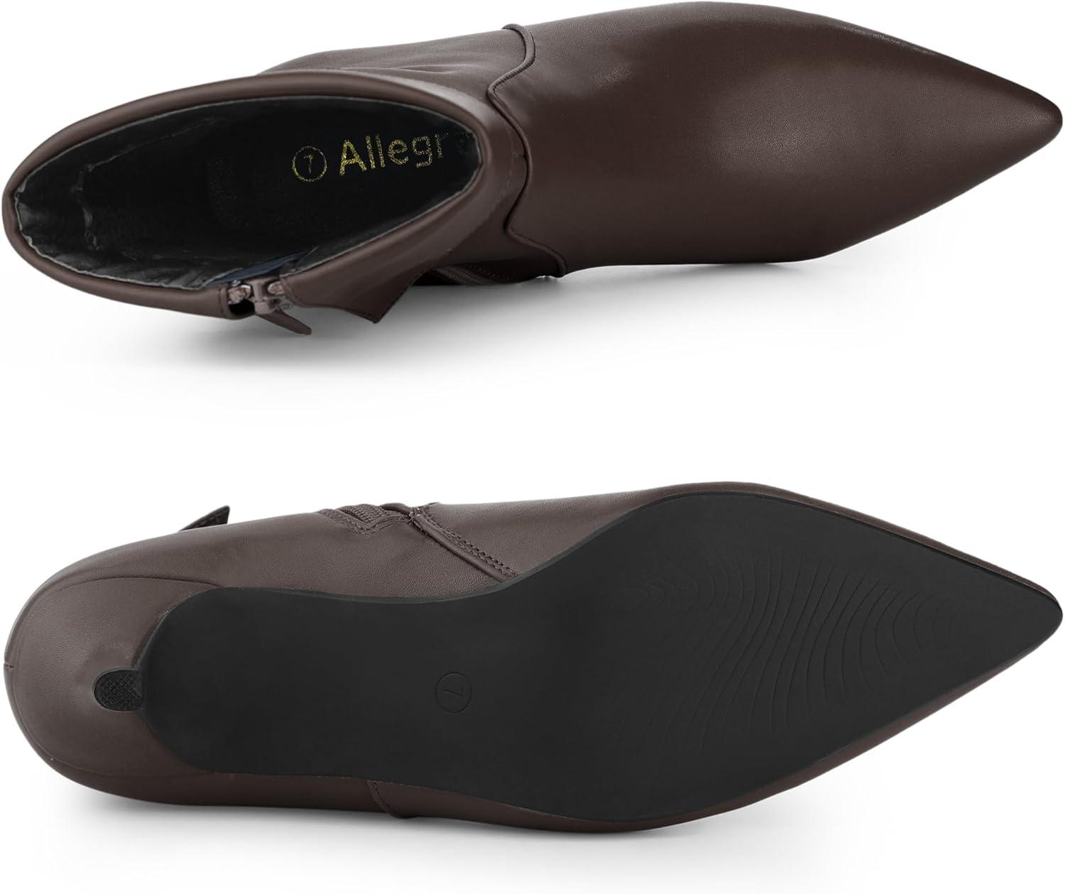 imageAllegra K Womens Pointed Toe Side Zip Kitten Heel Ankle BootsCoffee