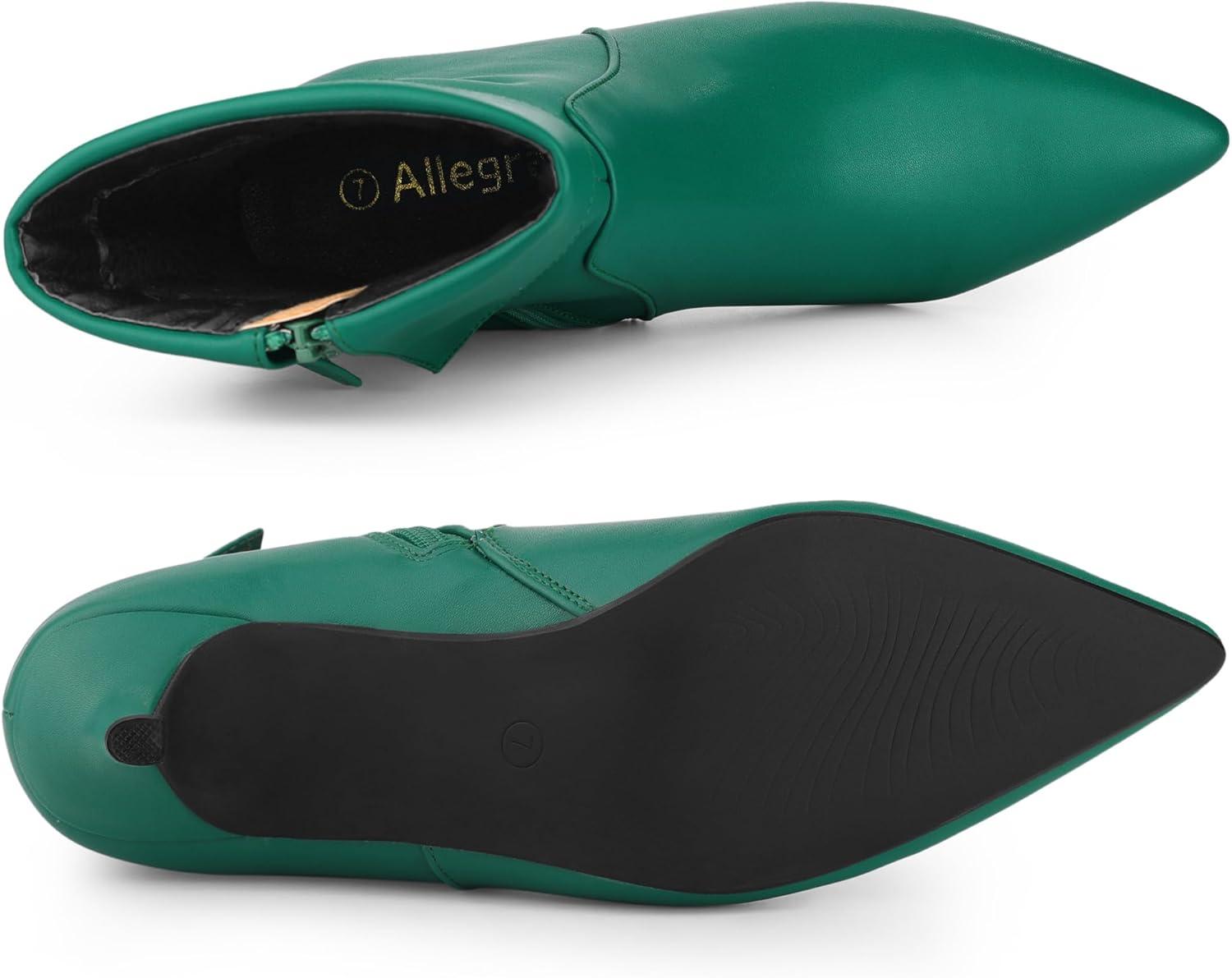 imageAllegra K Womens Pointed Toe Side Zip Kitten Heel Ankle BootsGreen