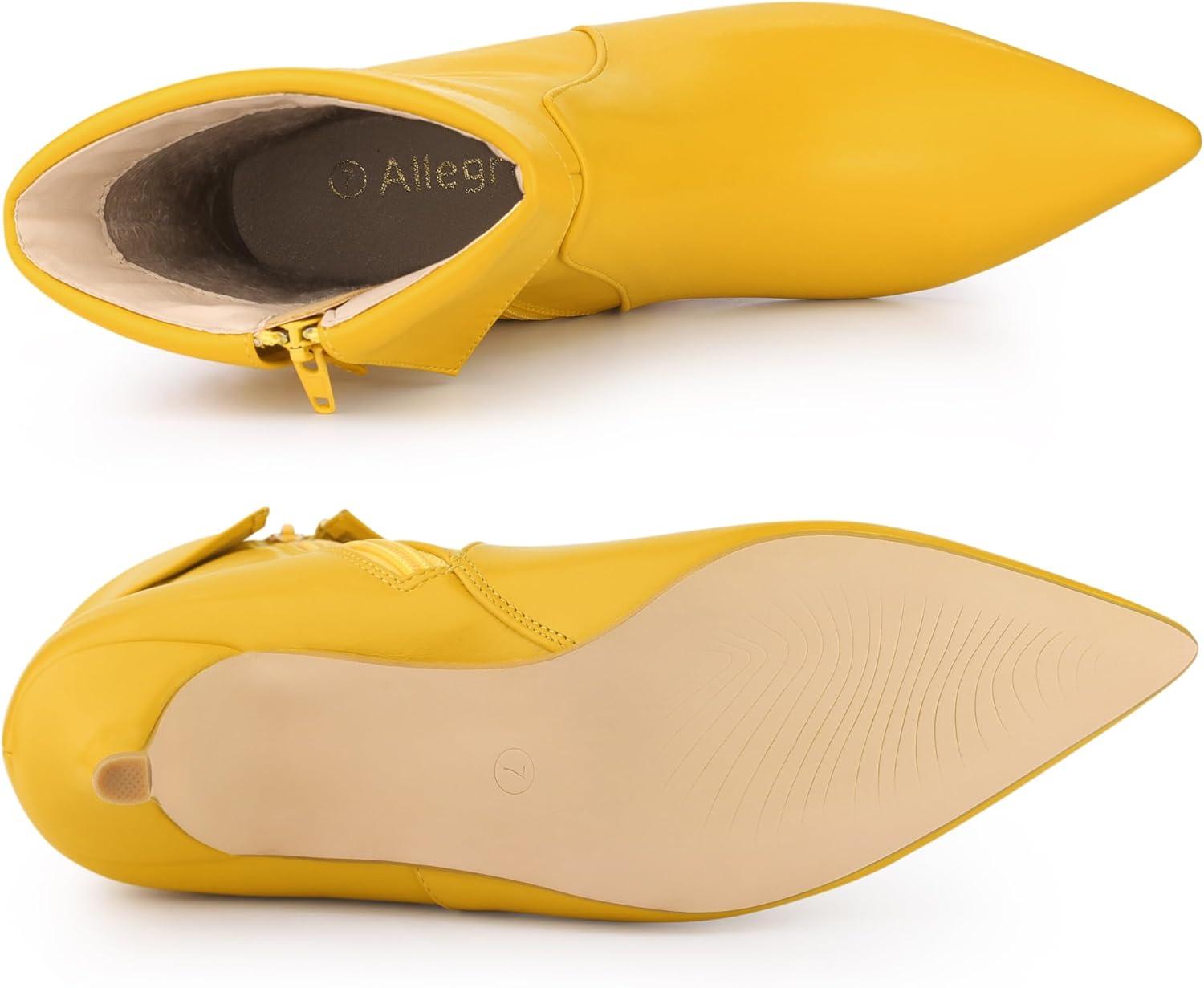 imageAllegra K Womens Pointed Toe Side Zip Kitten Heel Ankle BootsYellow