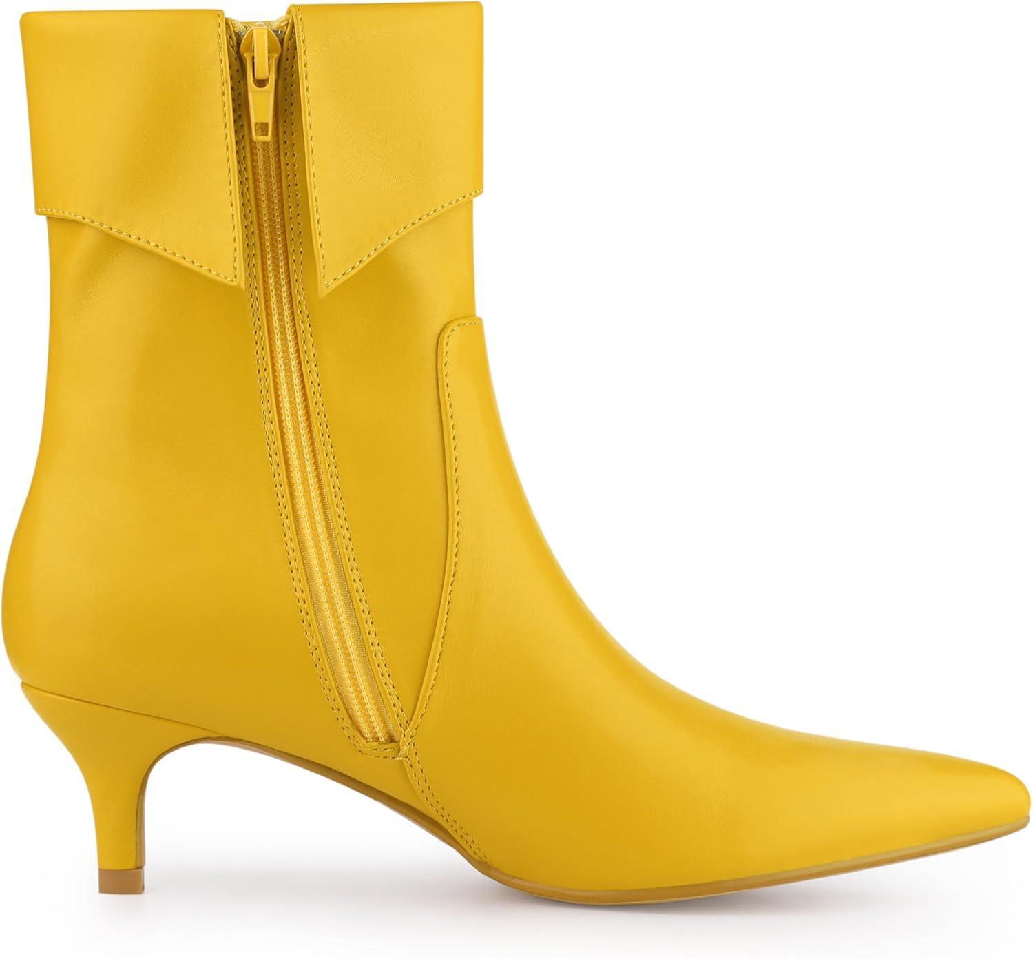 imageAllegra K Womens Pointed Toe Side Zip Kitten Heel Ankle BootsYellow