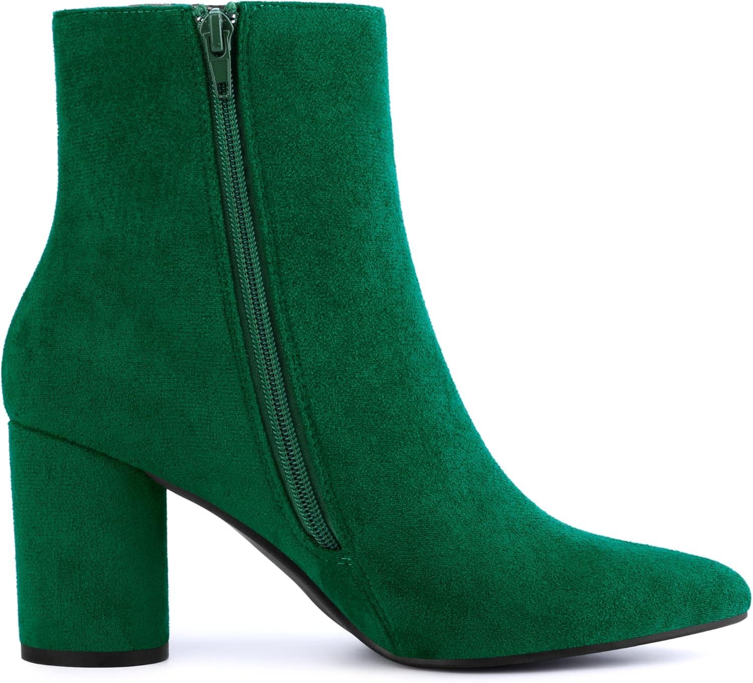 imageAllegra K Womens Pointy Toe Side Zip Block Heel Ankle BootsEmerald Green