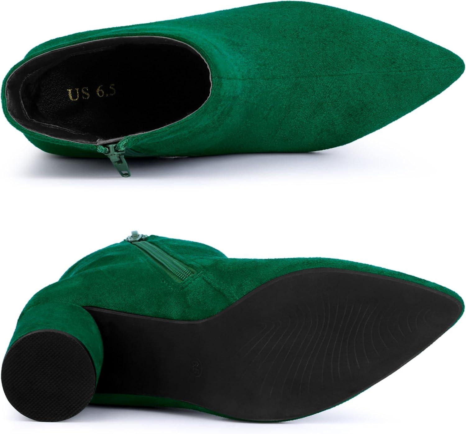 imageAllegra K Womens Pointy Toe Side Zip Block Heel Ankle BootsEmerald Green