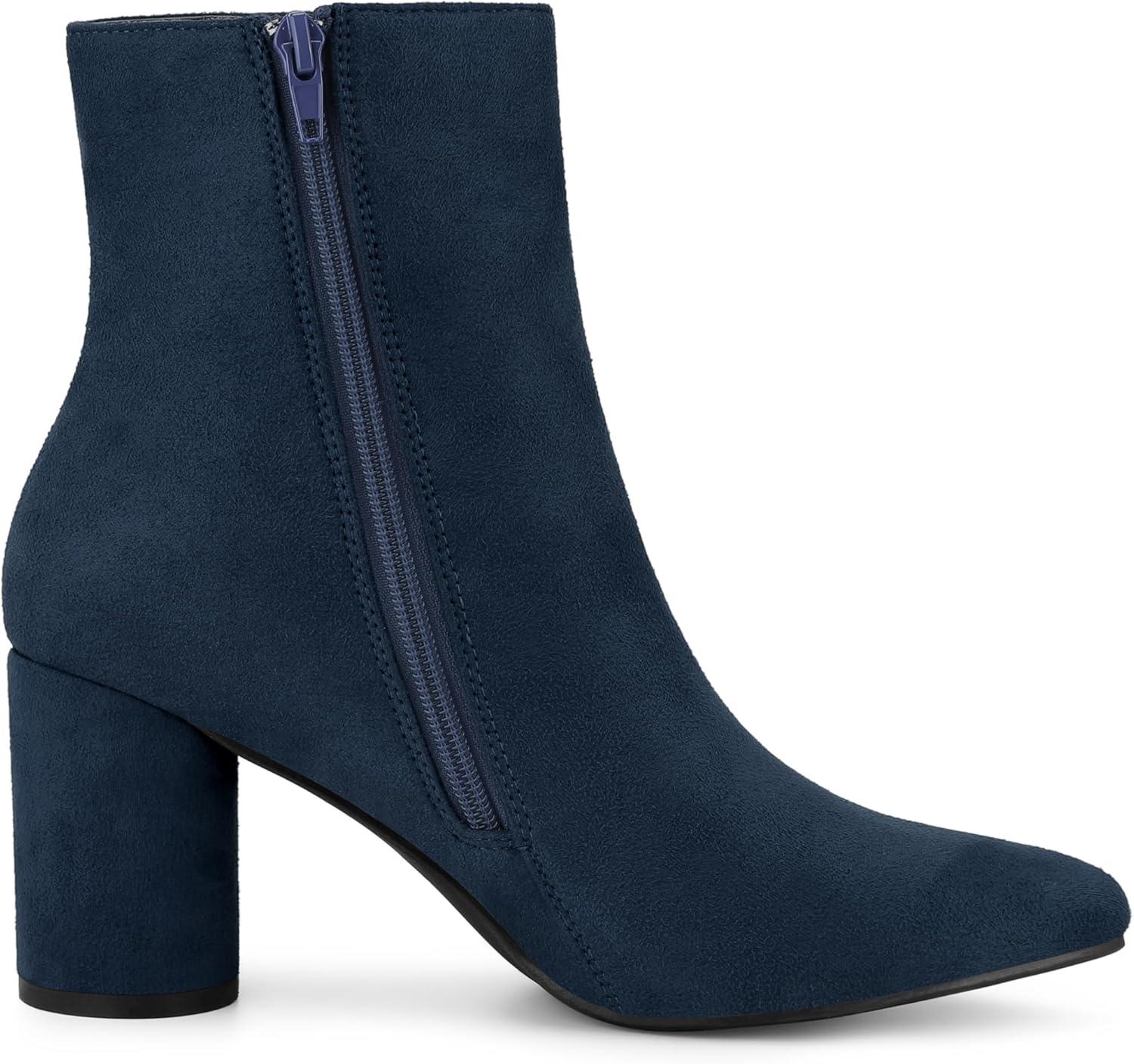 imageAllegra K Womens Pointy Toe Side Zip Block Heel Ankle BootsNavy Blue