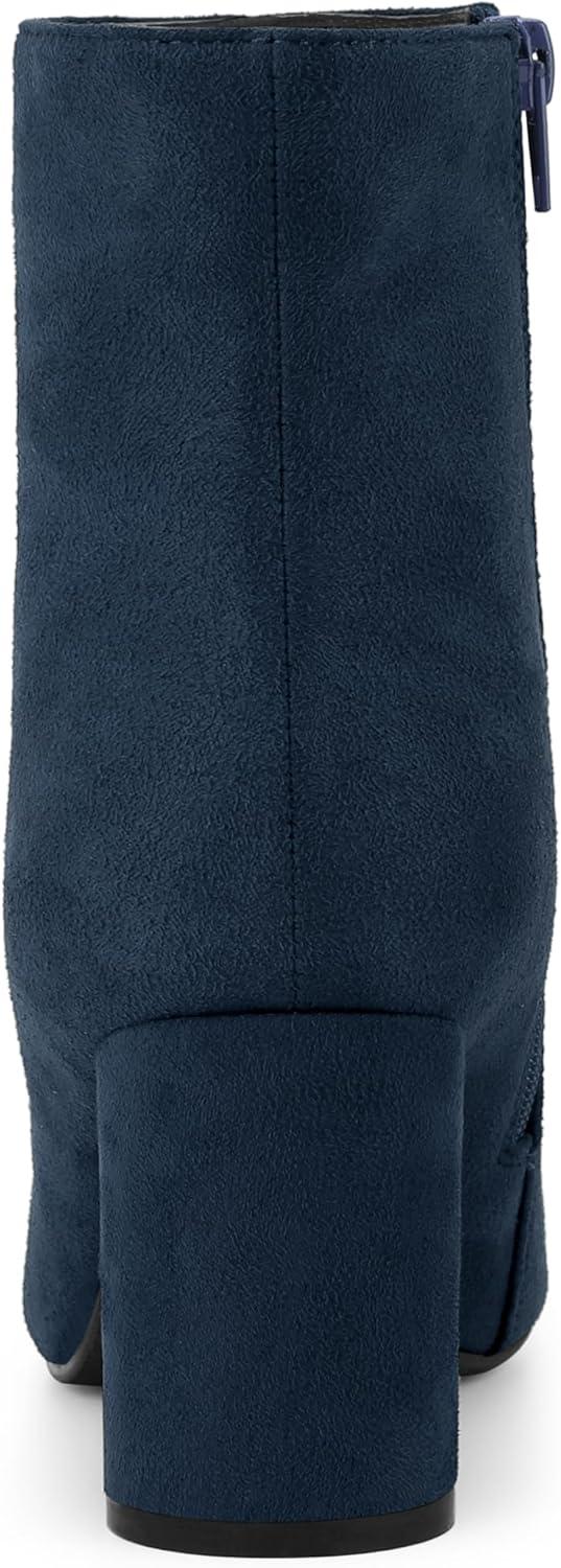 imageAllegra K Womens Pointy Toe Side Zip Block Heel Ankle BootsNavy Blue