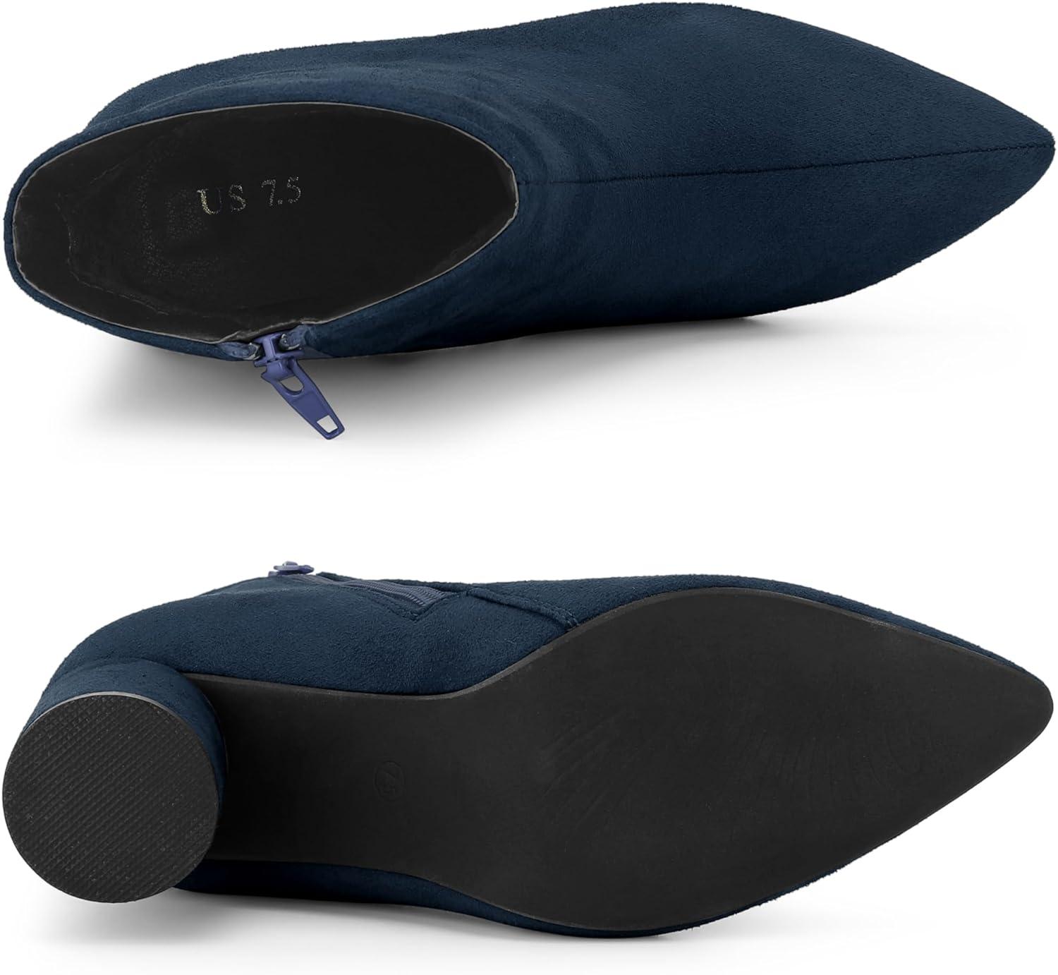 imageAllegra K Womens Pointy Toe Side Zip Block Heel Ankle BootsNavy Blue