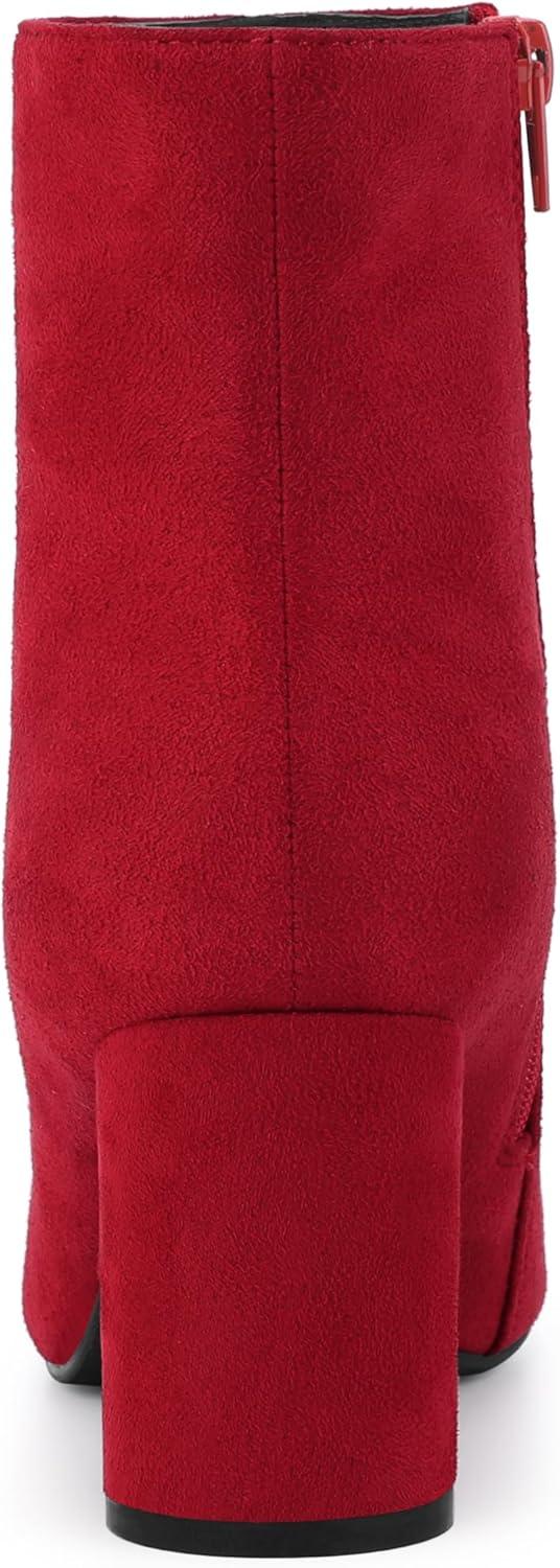 imageAllegra K Womens Pointy Toe Side Zip Block Heel Ankle BootsRed