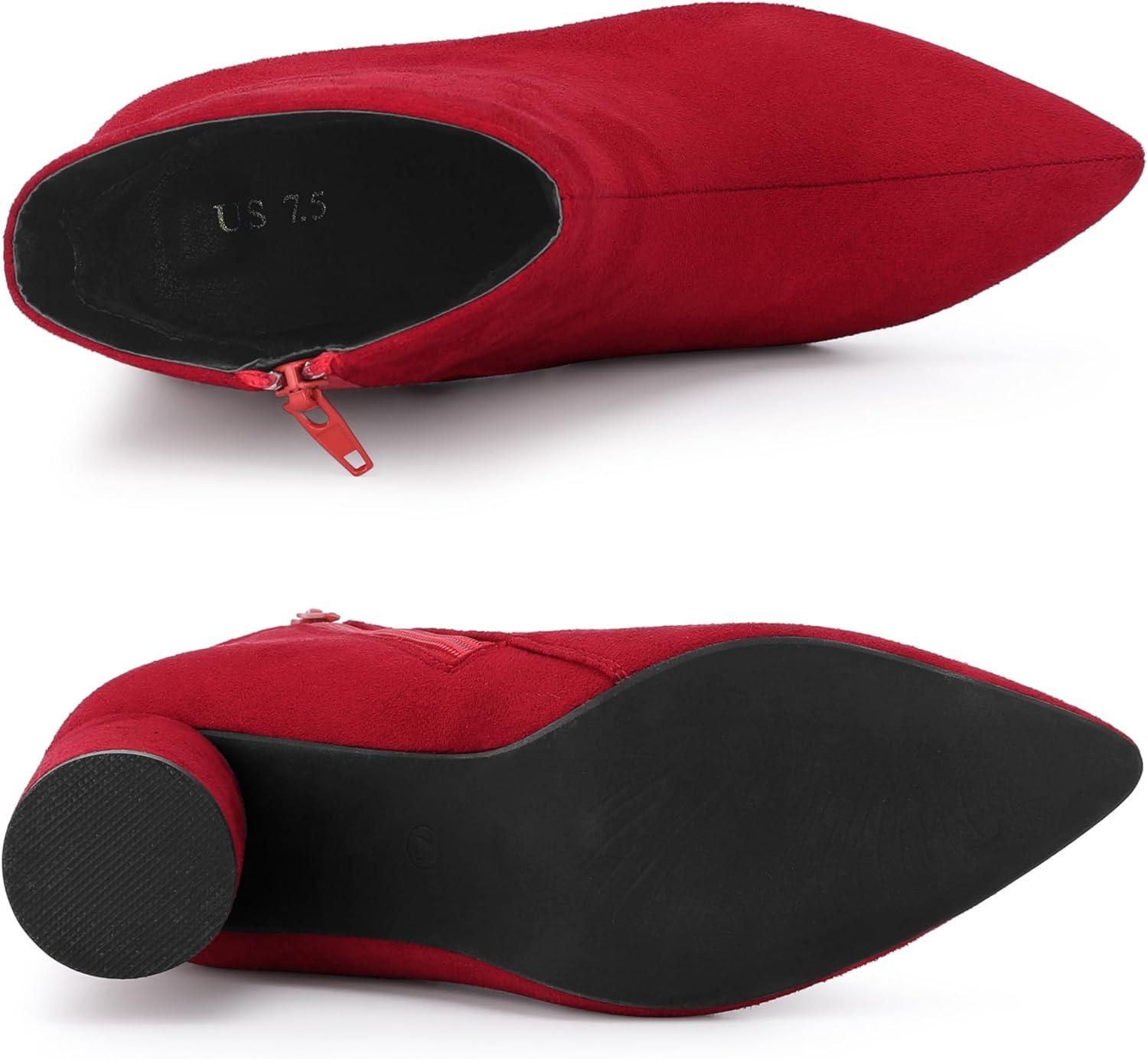 imageAllegra K Womens Pointy Toe Side Zip Block Heel Ankle BootsRed