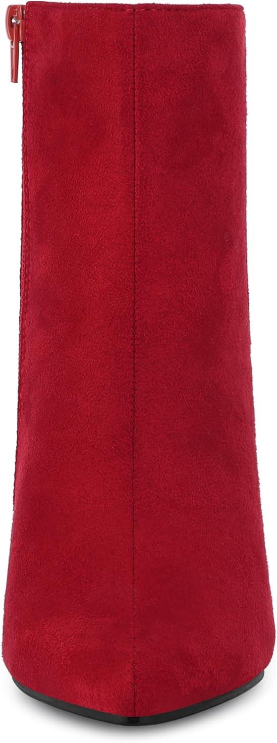 imageAllegra K Womens Pointy Toe Side Zip Block Heel Ankle BootsRed