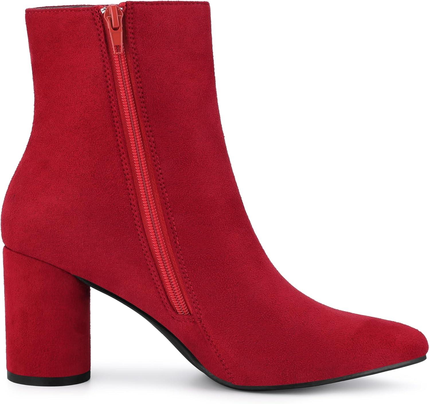 imageAllegra K Womens Pointy Toe Side Zip Block Heel Ankle BootsRed
