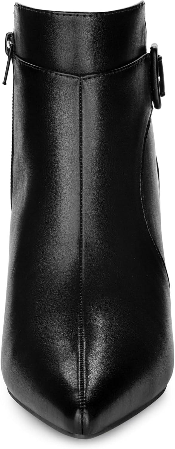 imageAllegra K Womens Pointy Toe Zipper Buckle Decor Kitten Heels Ankle BootsBlack