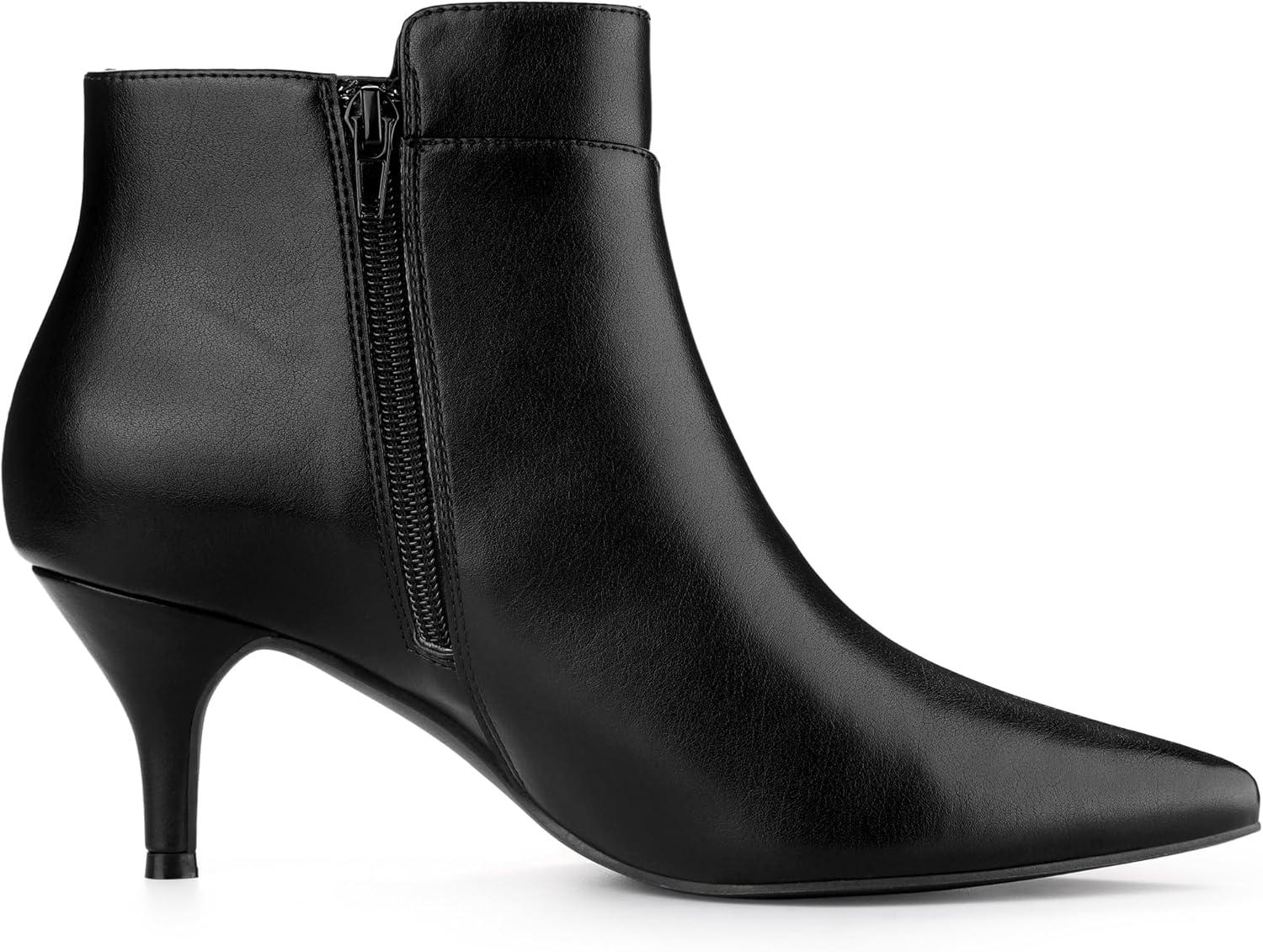 imageAllegra K Womens Pointy Toe Zipper Buckle Decor Kitten Heels Ankle BootsBlack