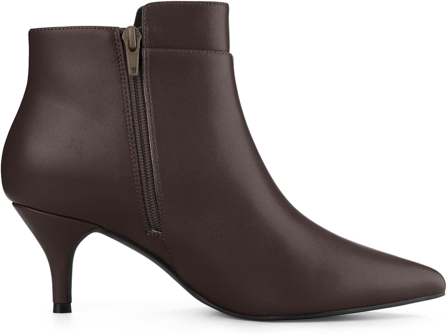 imageAllegra K Womens Pointy Toe Zipper Buckle Decor Kitten Heels Ankle BootsCoffee