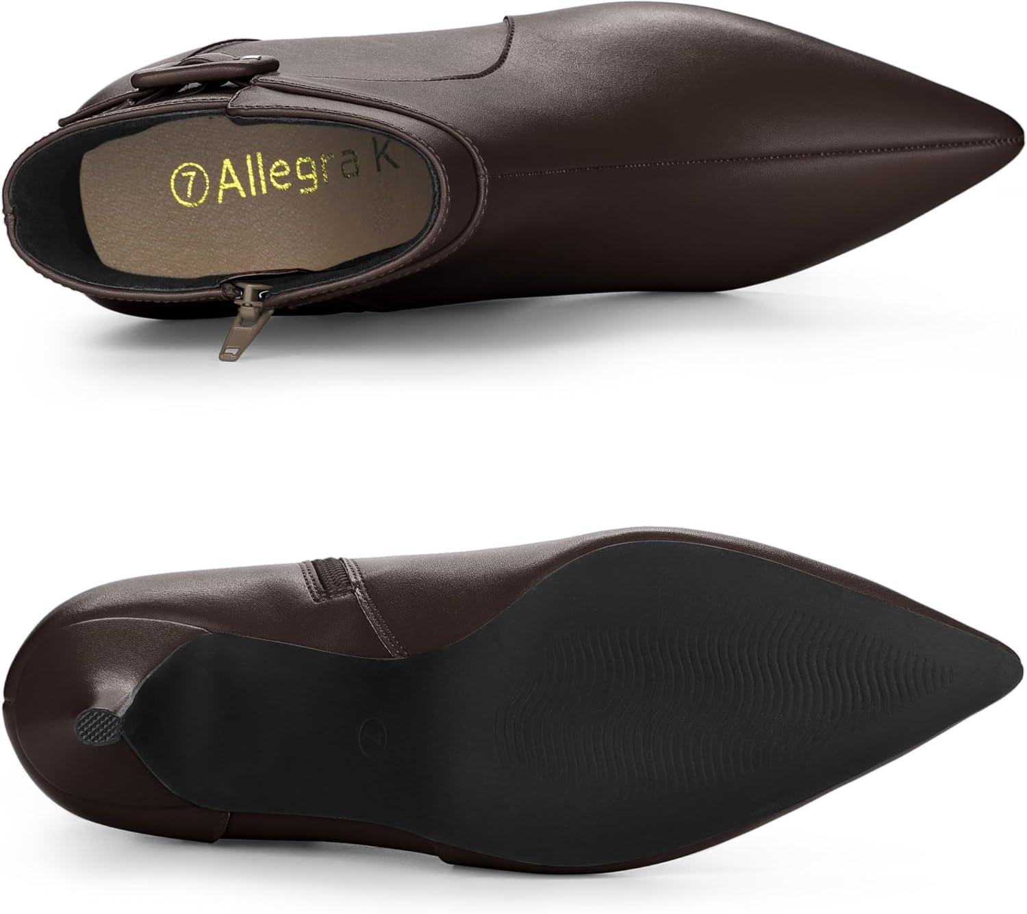 imageAllegra K Womens Pointy Toe Zipper Buckle Decor Kitten Heels Ankle BootsCoffee