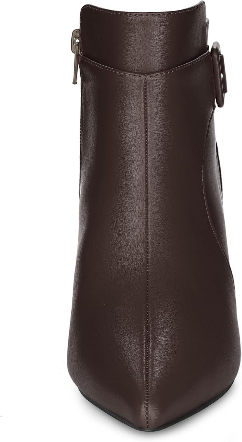imageAllegra K Womens Pointy Toe Zipper Buckle Decor Kitten Heels Ankle BootsCoffee