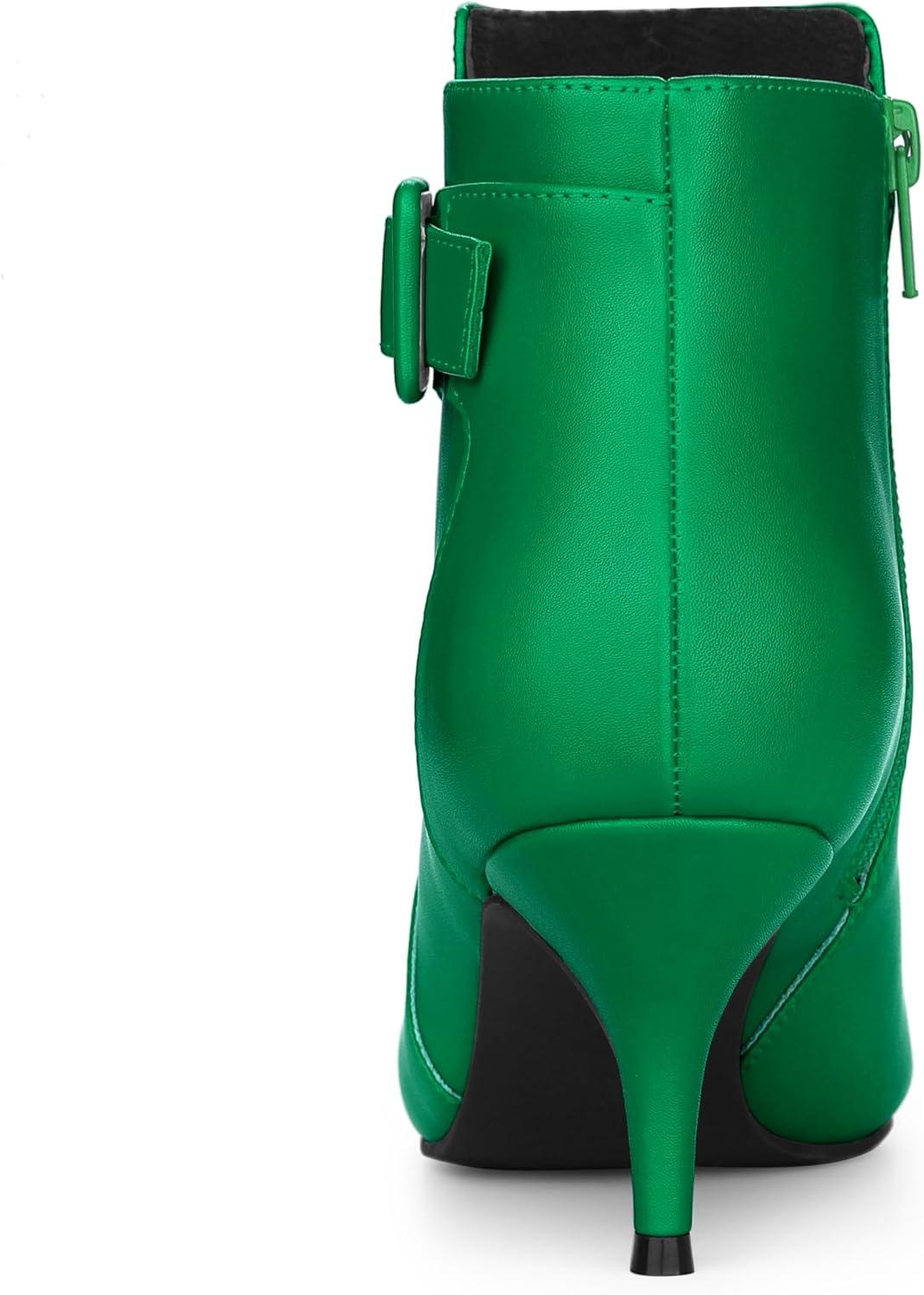 imageAllegra K Womens Pointy Toe Zipper Buckle Decor Kitten Heels Ankle BootsGreen