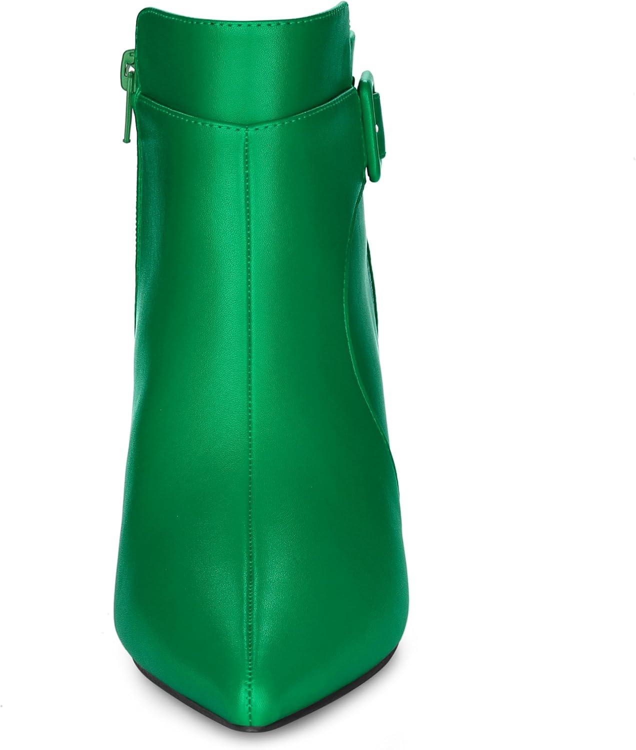 imageAllegra K Womens Pointy Toe Zipper Buckle Decor Kitten Heels Ankle BootsGreen