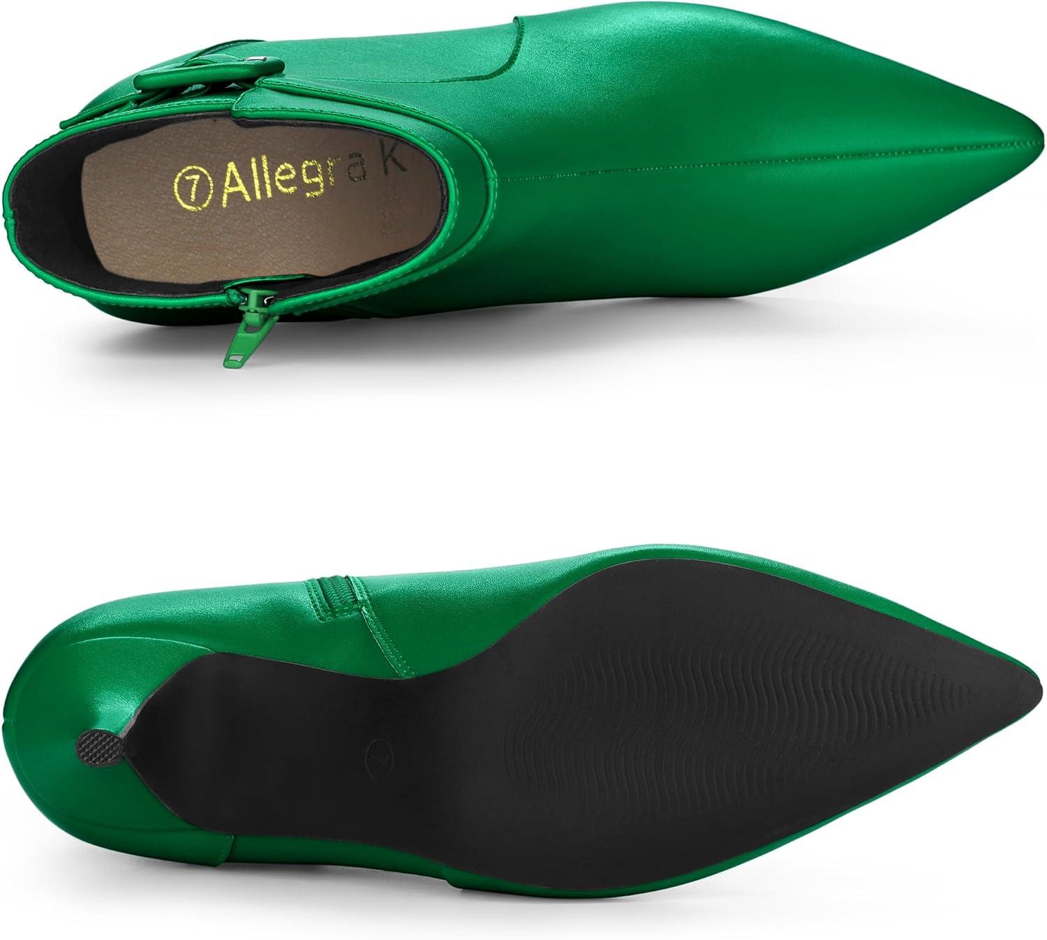 imageAllegra K Womens Pointy Toe Zipper Buckle Decor Kitten Heels Ankle BootsGreen