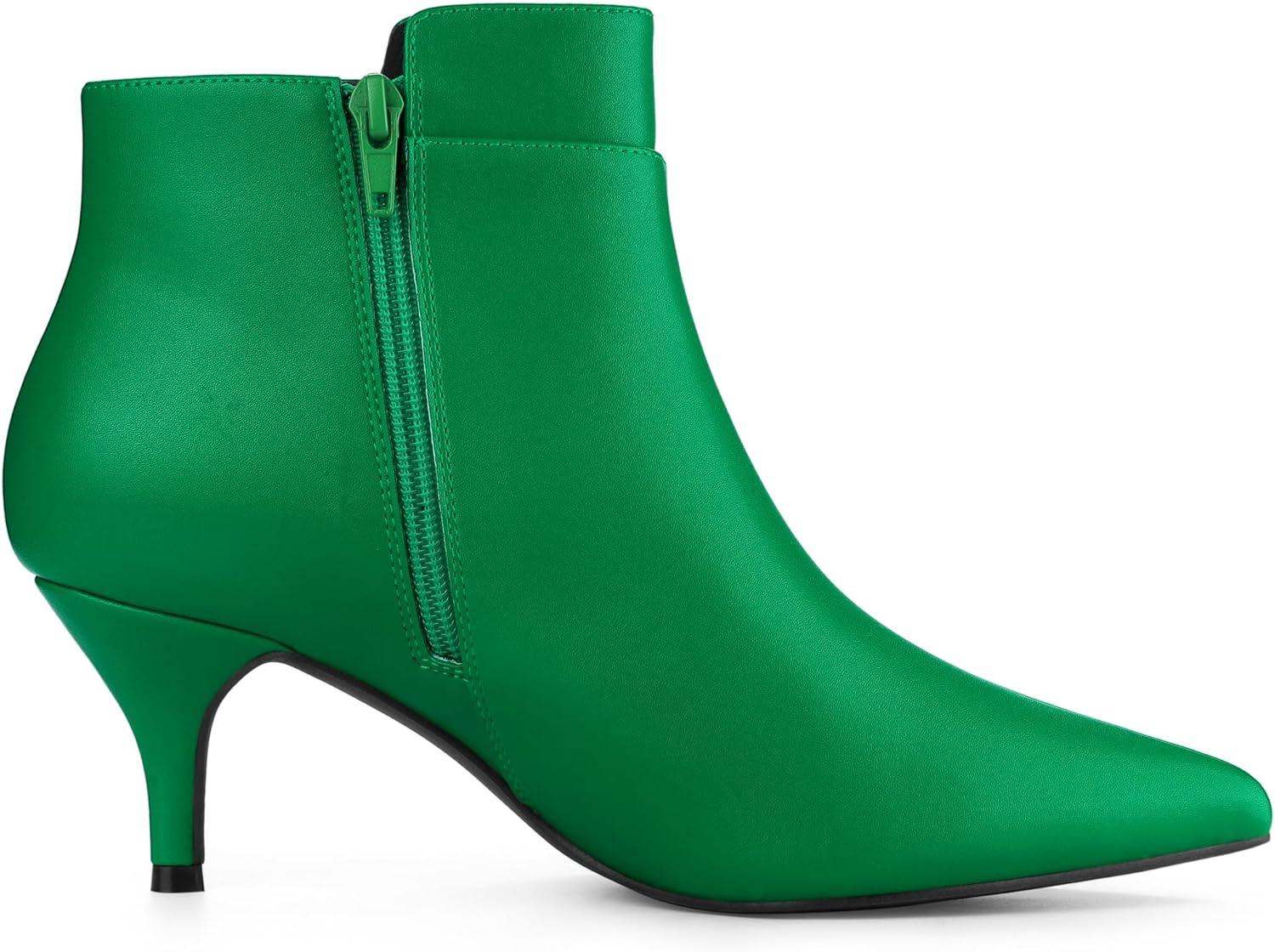 imageAllegra K Womens Pointy Toe Zipper Buckle Decor Kitten Heels Ankle BootsGreen