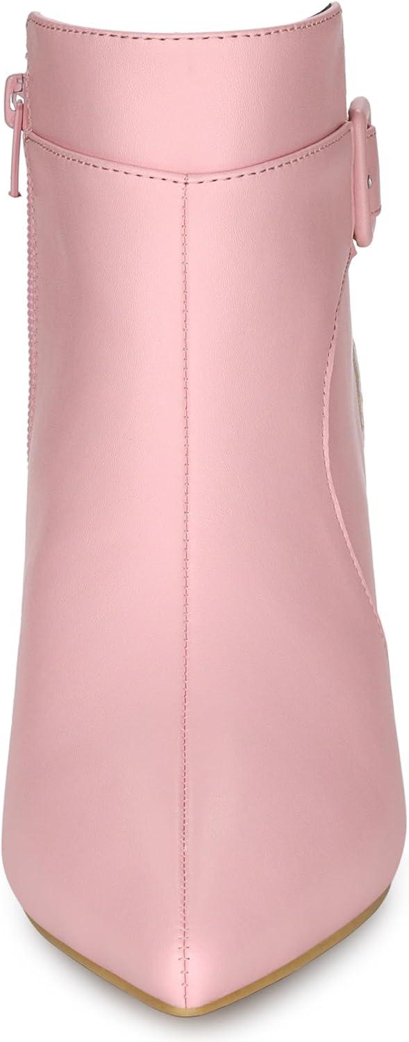 imageAllegra K Womens Pointy Toe Zipper Buckle Decor Kitten Heels Ankle BootsPink