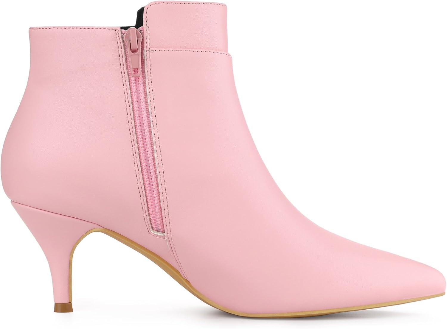 imageAllegra K Womens Pointy Toe Zipper Buckle Decor Kitten Heels Ankle BootsPink