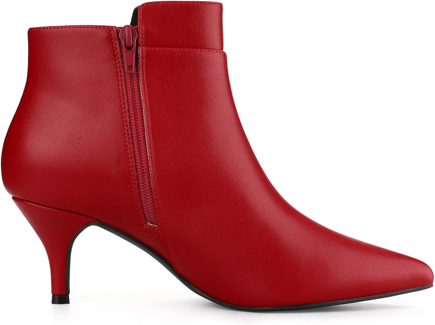 imageAllegra K Womens Pointy Toe Zipper Buckle Decor Kitten Heels Ankle BootsRed