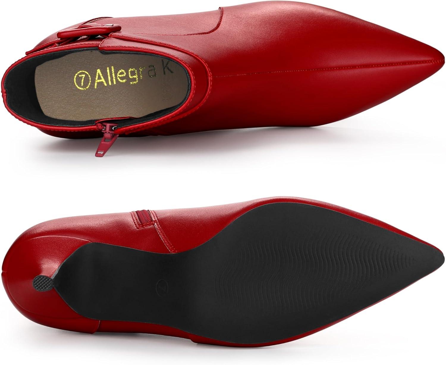 imageAllegra K Womens Pointy Toe Zipper Buckle Decor Kitten Heels Ankle BootsRed