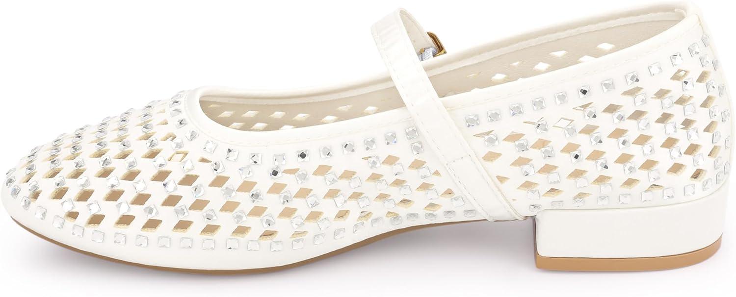 imageAllegra K Womens Rhinestone Round Toe Low Block Heels PumpsCream