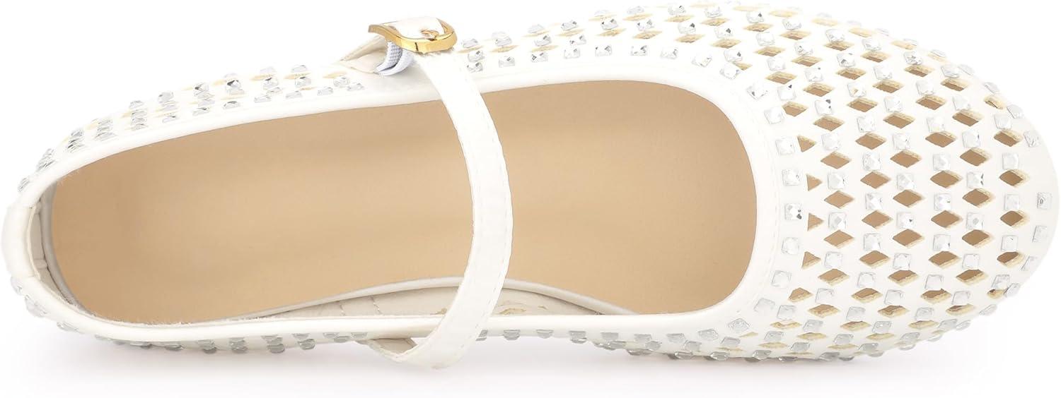 imageAllegra K Womens Rhinestone Round Toe Low Block Heels PumpsCream