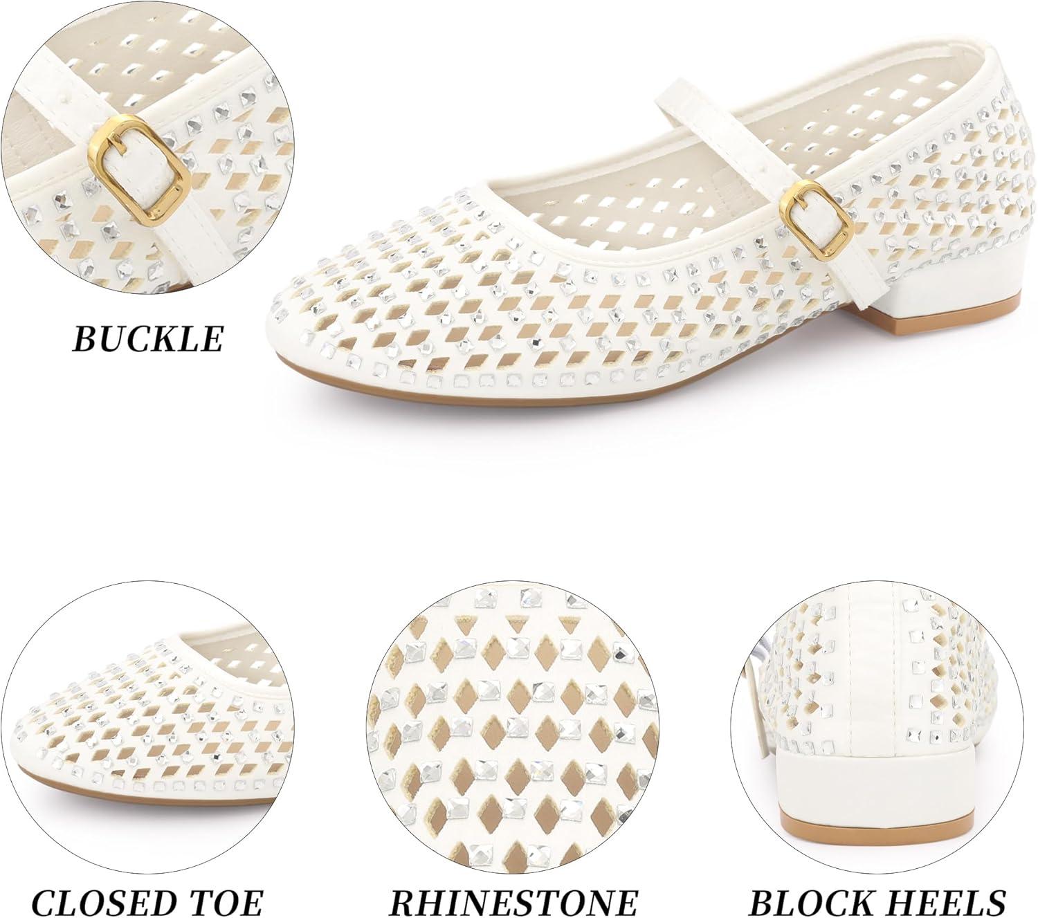 imageAllegra K Womens Rhinestone Round Toe Low Block Heels PumpsCream