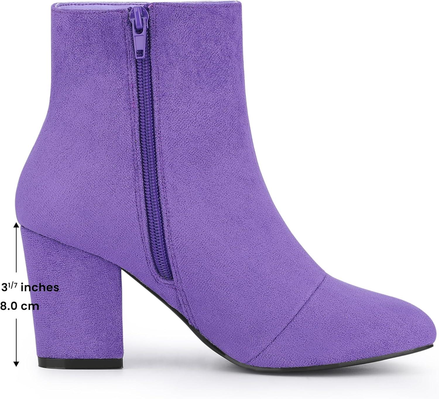 imageAllegra K Womens Round Toe Chunky Heel Ankle BootsPurple