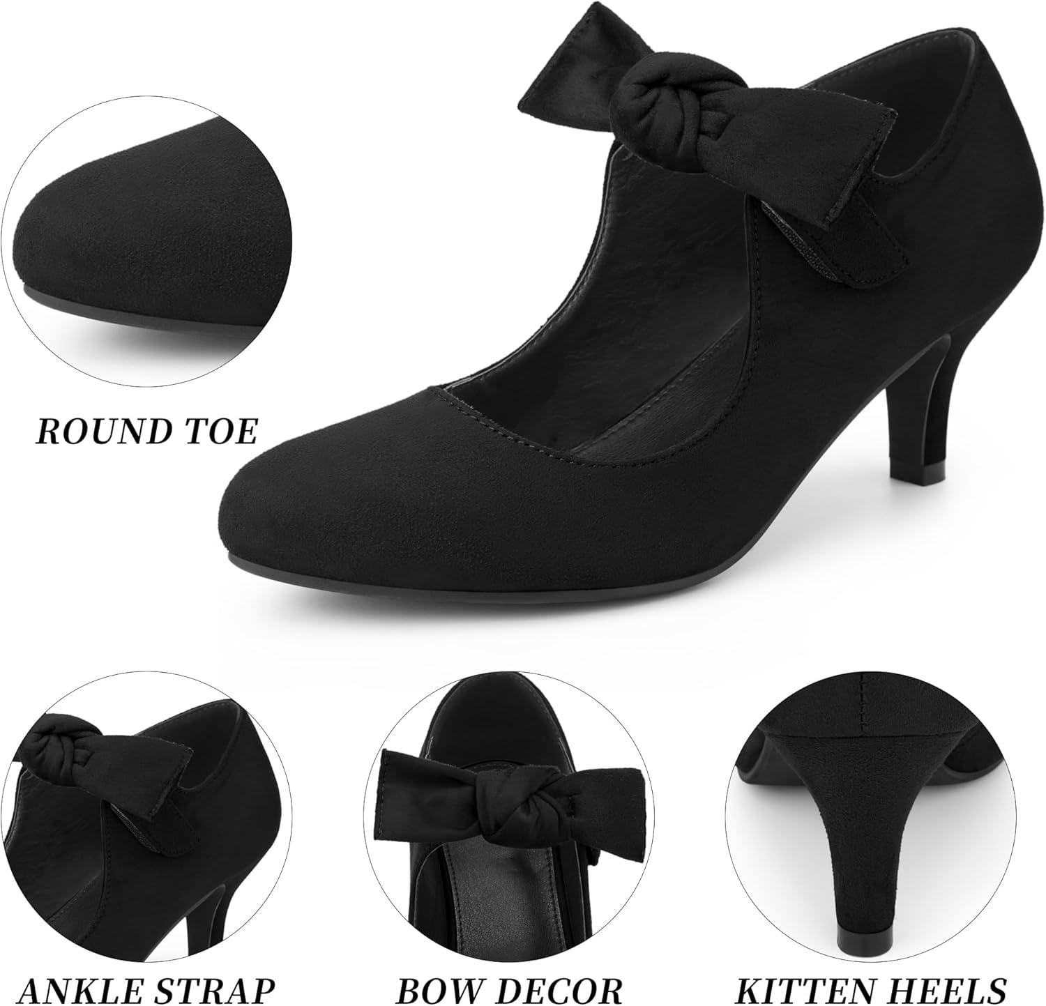 imageAllegra K Womens Round Toe Knot Hook and Loop Strap Kitten Heel PumpsBlack