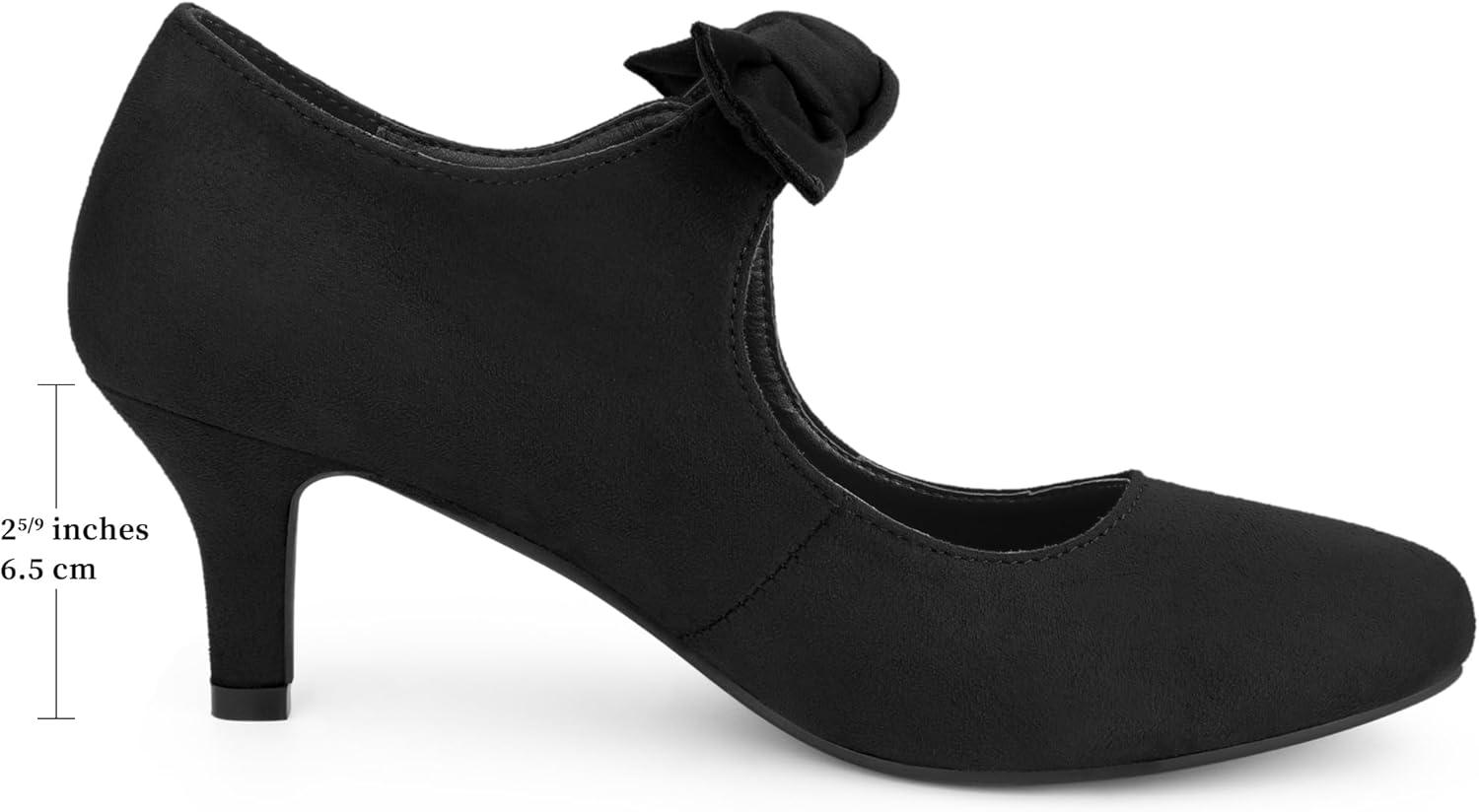 imageAllegra K Womens Round Toe Knot Hook and Loop Strap Kitten Heel PumpsBlack