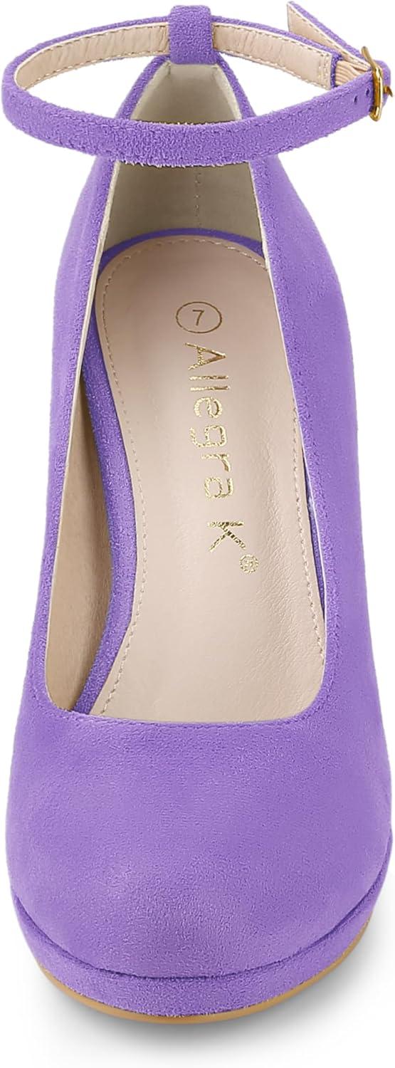 imageAllegra K Womens Round Toe Stiletto Heels Ankle Strap Purple Pumps 65 M US