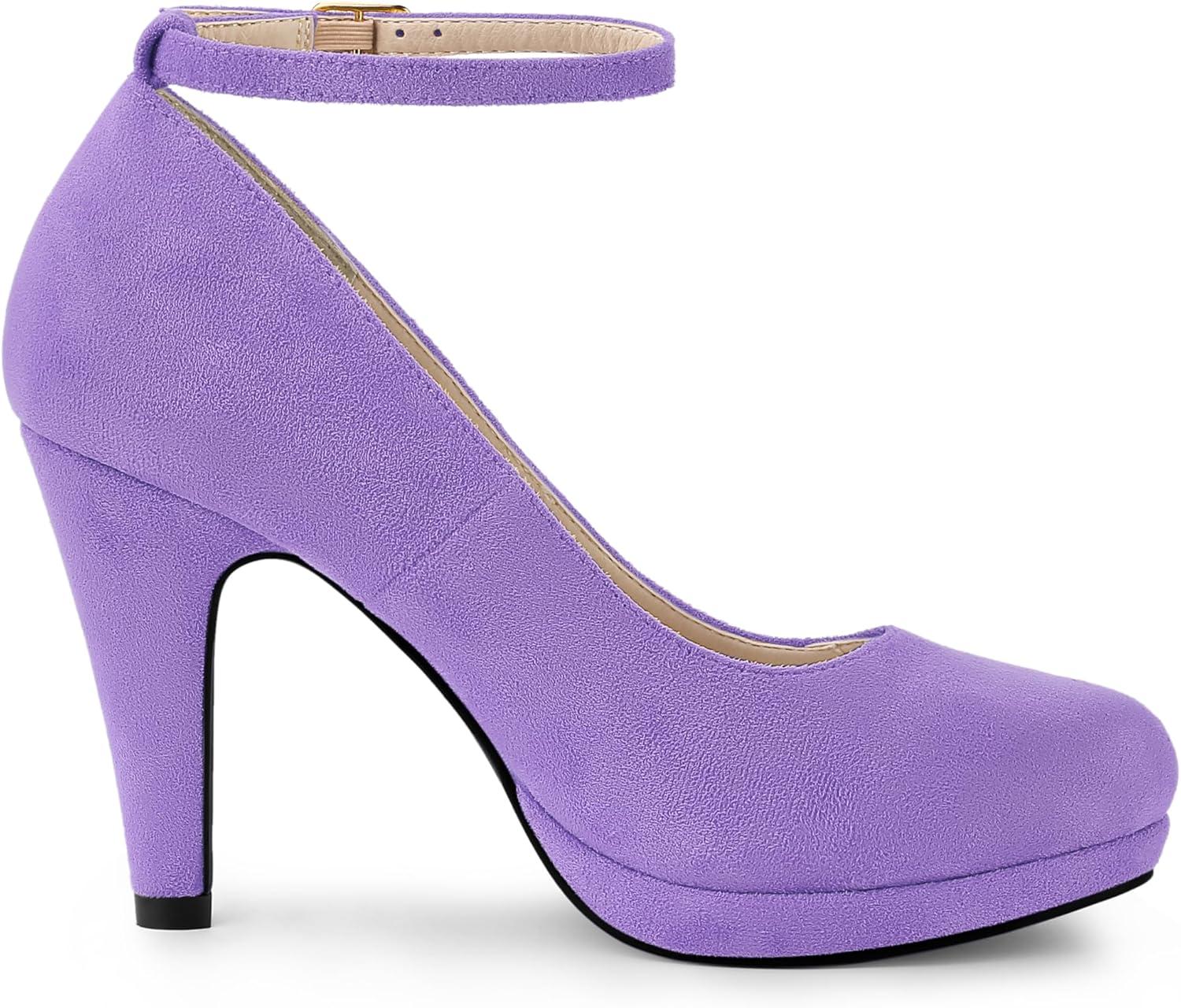 imageAllegra K Womens Round Toe Stiletto Heels Ankle Strap Purple Pumps 65 M US