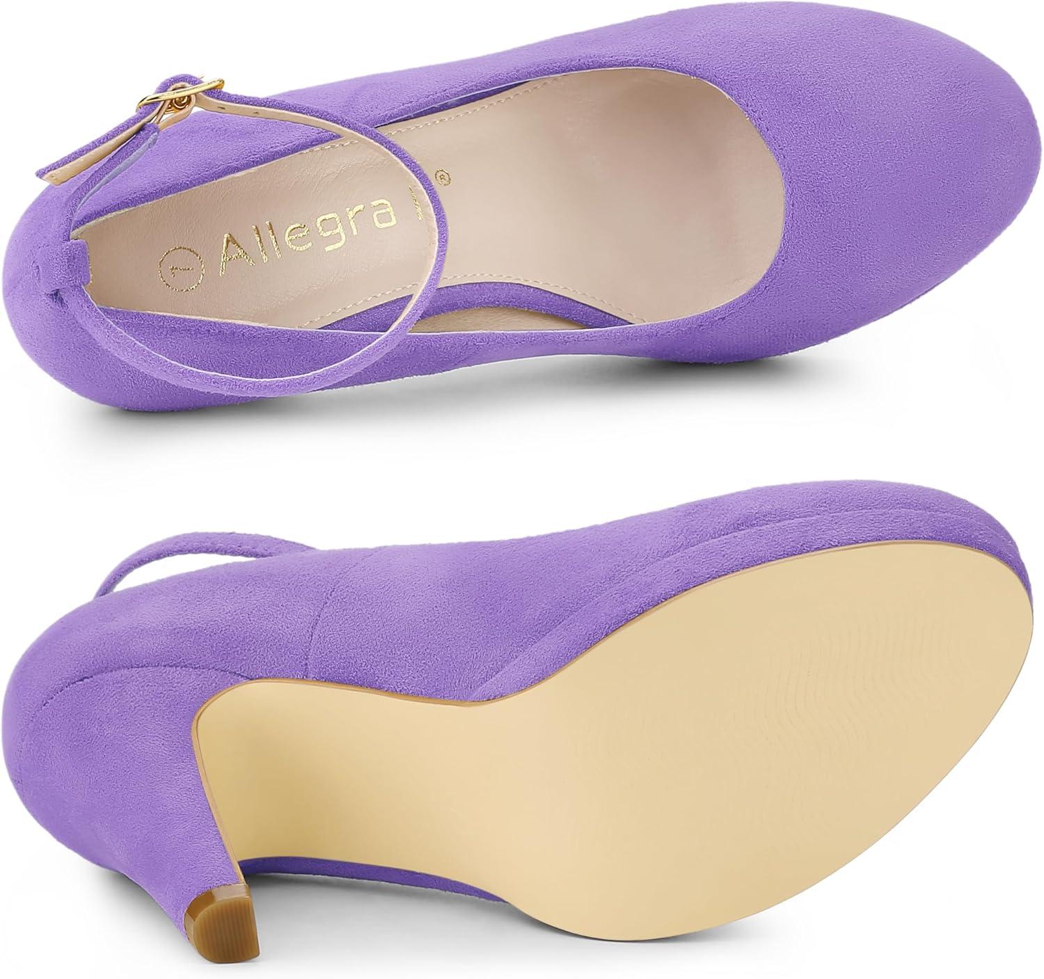 imageAllegra K Womens Round Toe Stiletto Heels Ankle Strap Purple Pumps 65 M US