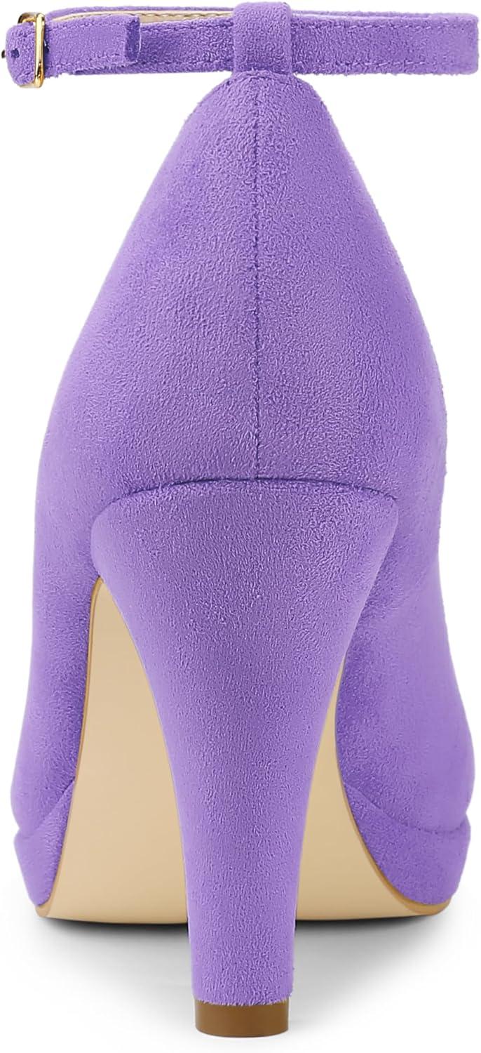 imageAllegra K Womens Round Toe Stiletto Heels Ankle Strap Purple Pumps 65 M US