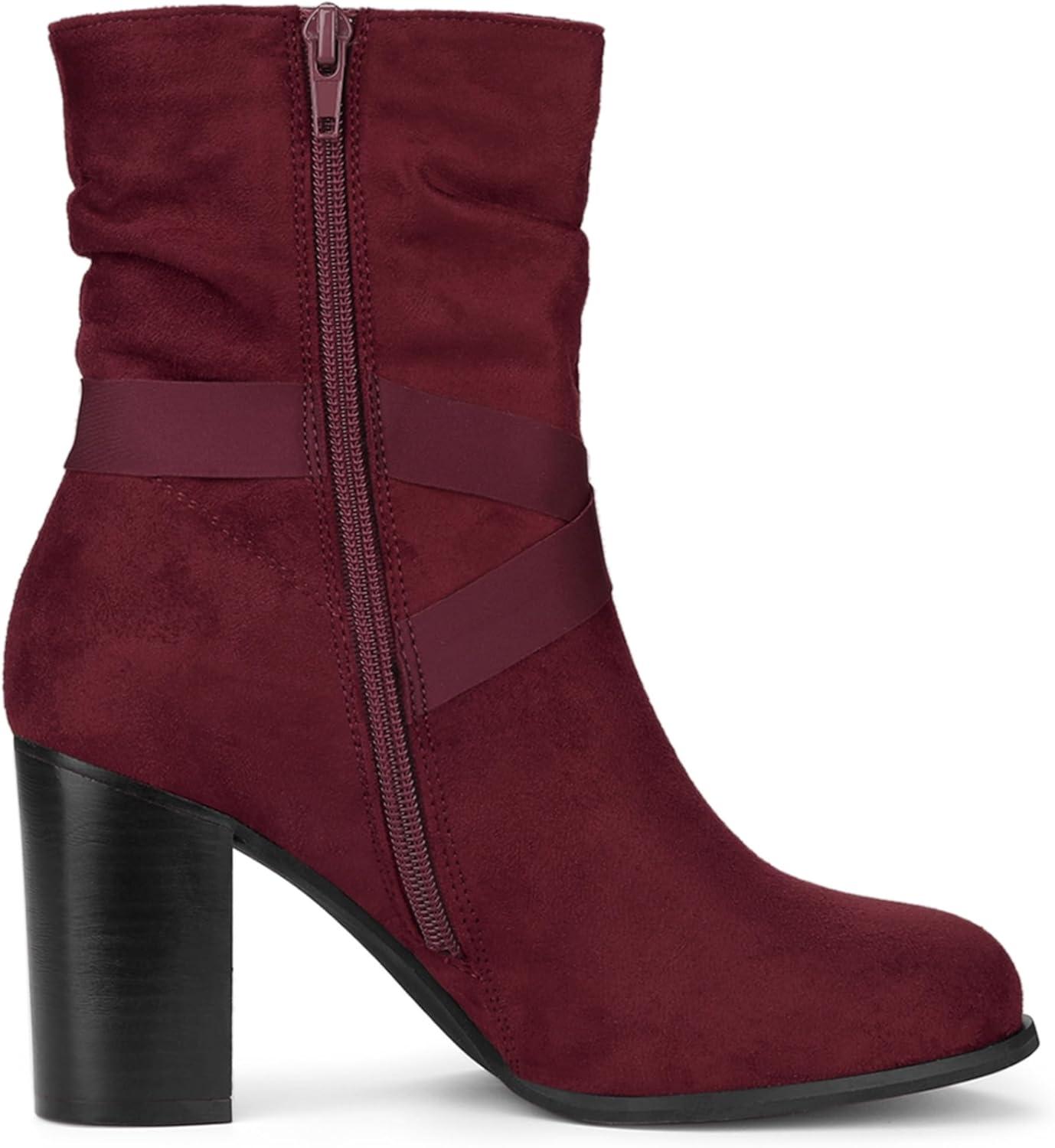 imageAllegra K Womens Slouch Chunky Heel Ankle BootsBurgundy