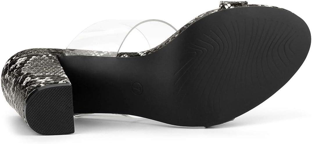 imageAllegra K Womens Snake Print Block Heel Snakeskin Heels Slide SandalsBlack Snakeskin
