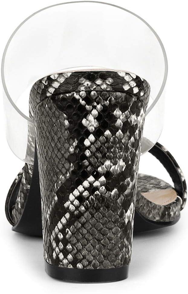 imageAllegra K Womens Snake Print Block Heel Snakeskin Heels Slide SandalsBlack Snakeskin