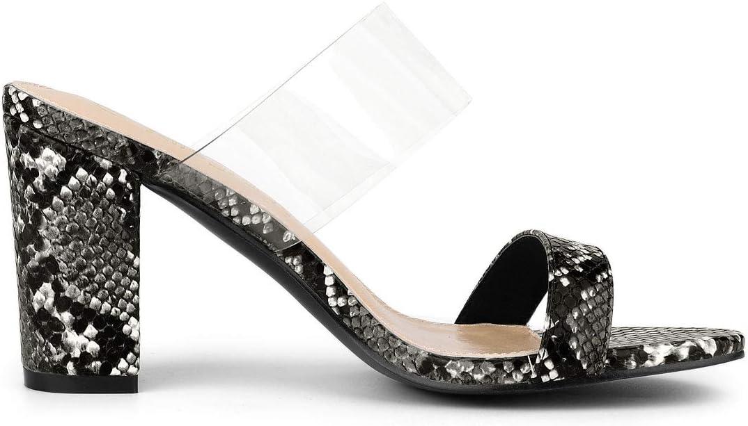 imageAllegra K Womens Snake Print Block Heel Snakeskin Heels Slide SandalsBlack Snakeskin