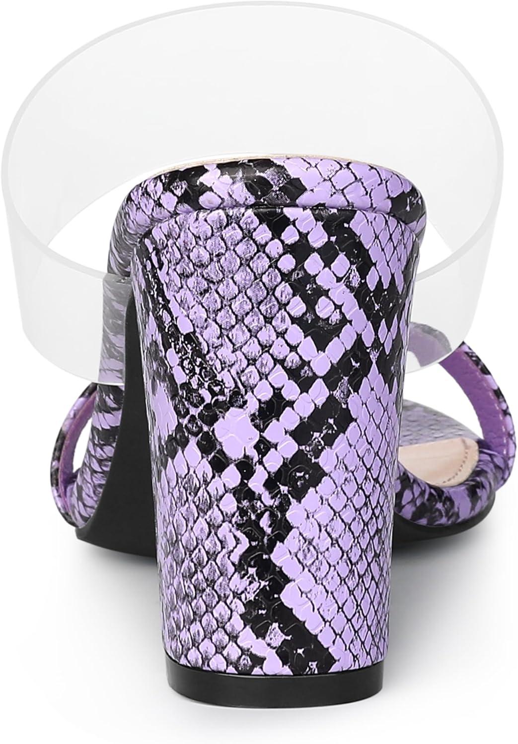 imageAllegra K Womens Snake Print Block Heel Snakeskin Heels Slide SandalsPurple